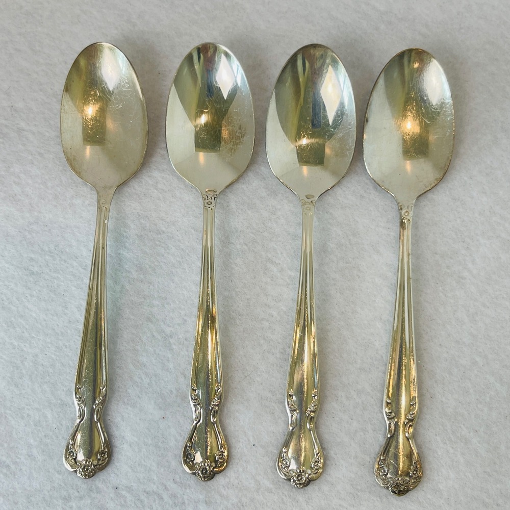 Rogers Brothers Silverplate Teaspoons Set of 4 Floral Pattern 6 Inch